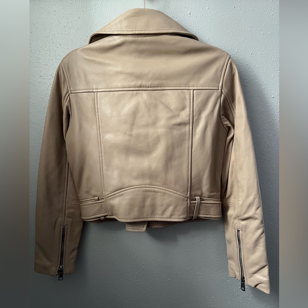 REISS Tyler Leather Biker Jacket in Neutral Size 6 New - Picture 5 of 11